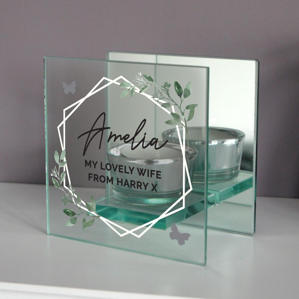Personalised Botanical Mirrored Glass Tea Light Candle Holder Extra Image 1